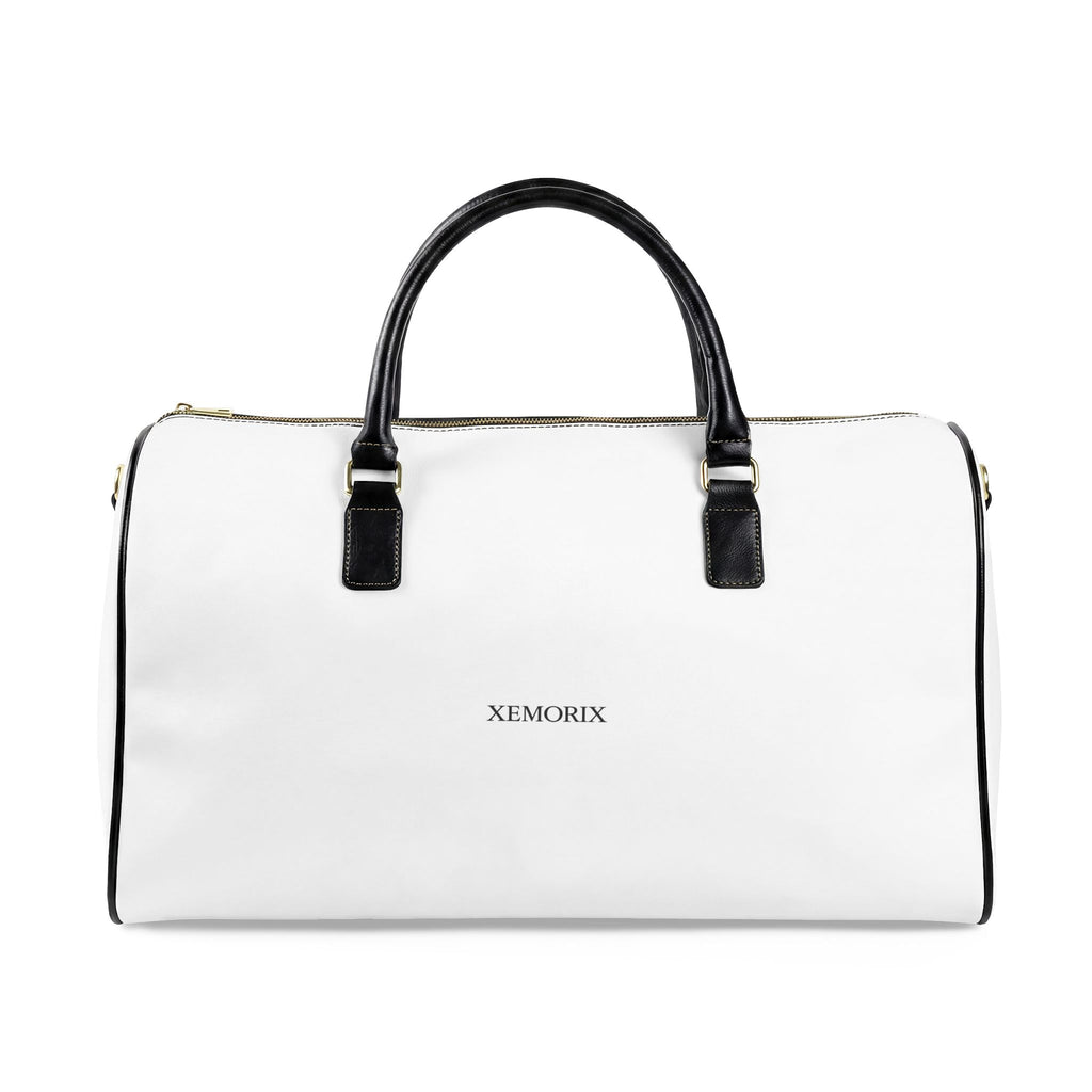 XEMORIX XMRX-025 Signature Weekender Bag – White & Black Faux Leather Travel Bag