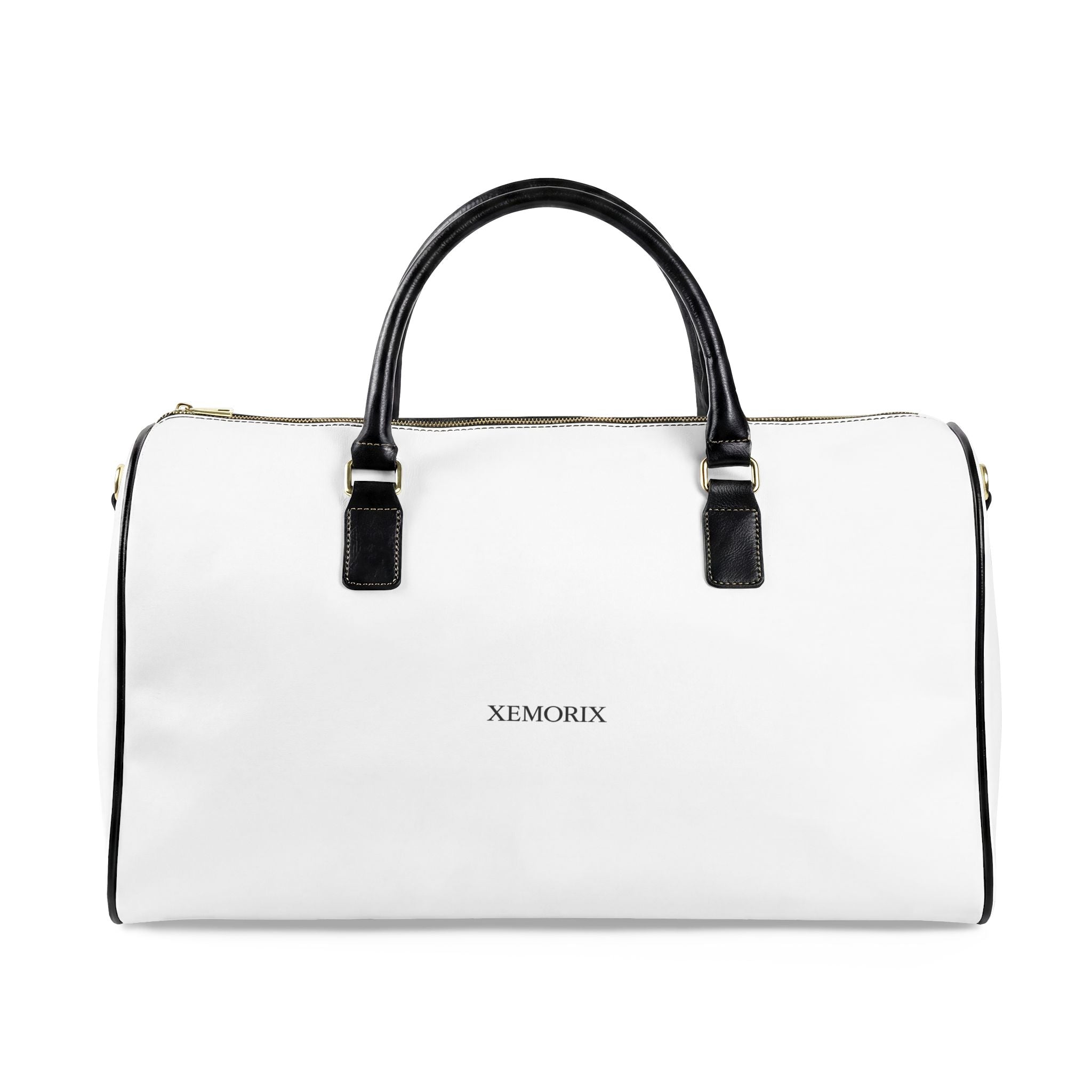 XEMORIX XMRX-025 Signature Weekender Bag – White & Black Faux Leather Travel Bag