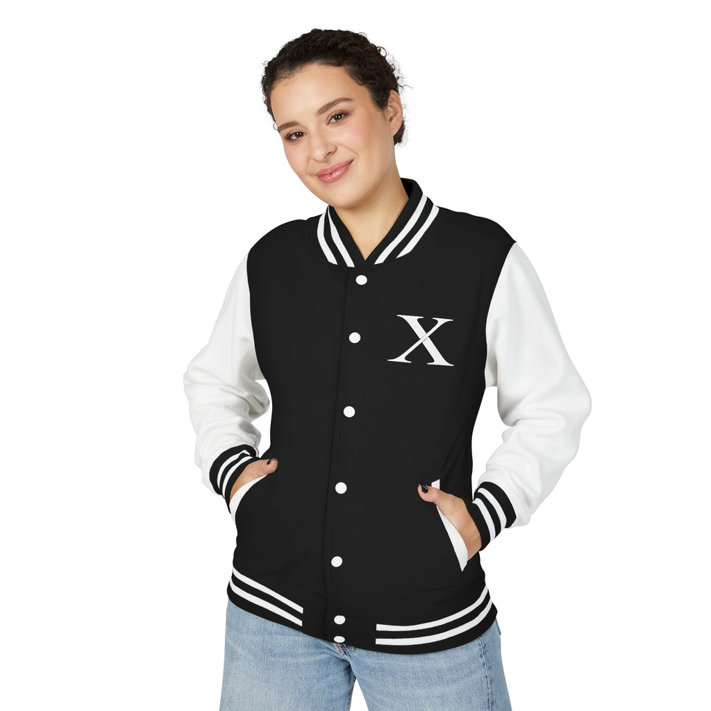 XEMORIX  essential signature  Classic Letterman Jacket - Varsity 'X' Embroidered Patch
