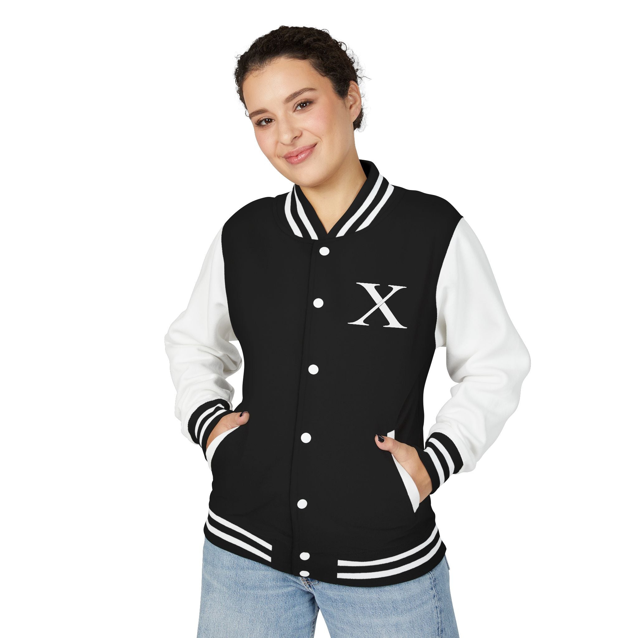 XEMORIX  essential signature  Classic Letterman Jacket - Varsity 'X' Embroidered Patch