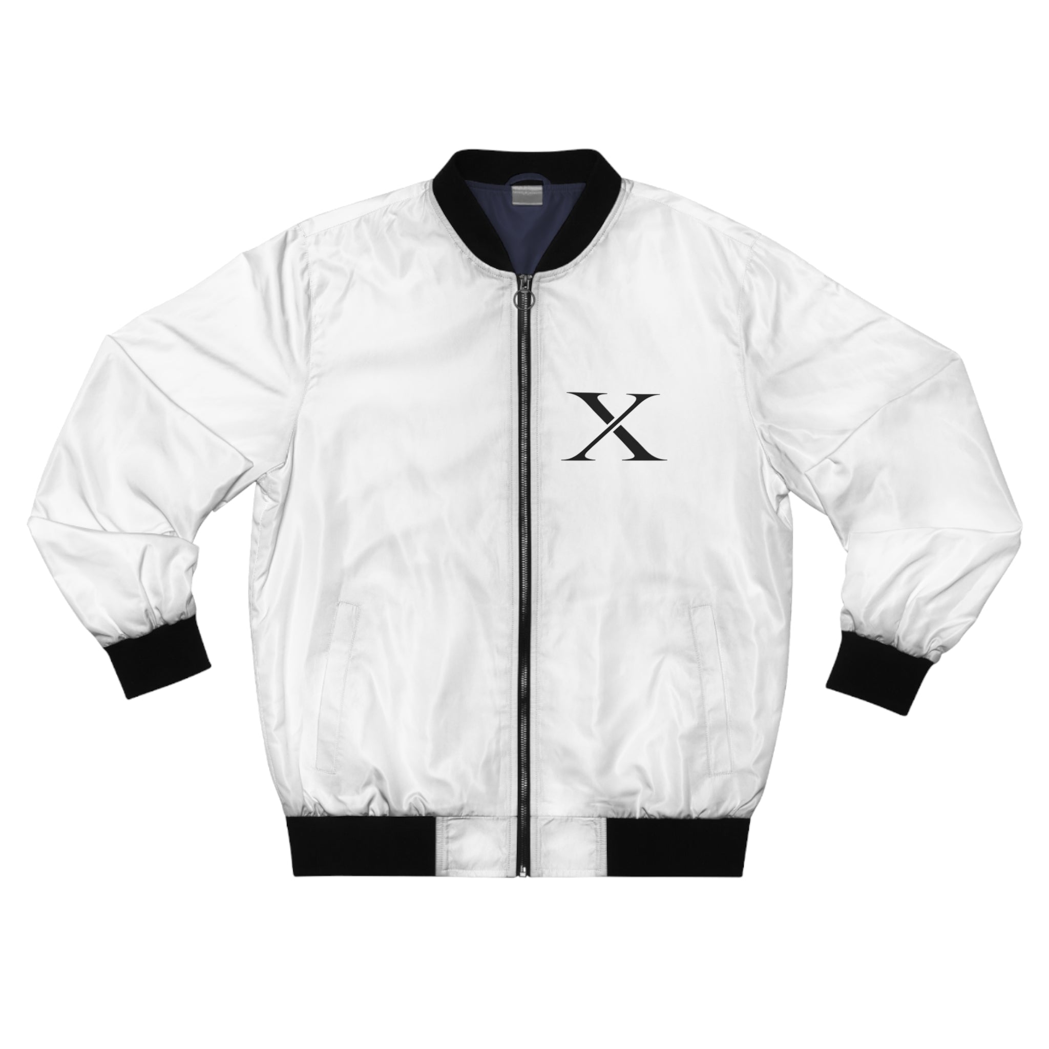 XEMORIX XMRX-068 signature Minimalist 'X' White Bomber Jacket - Men's Lightweight AOP