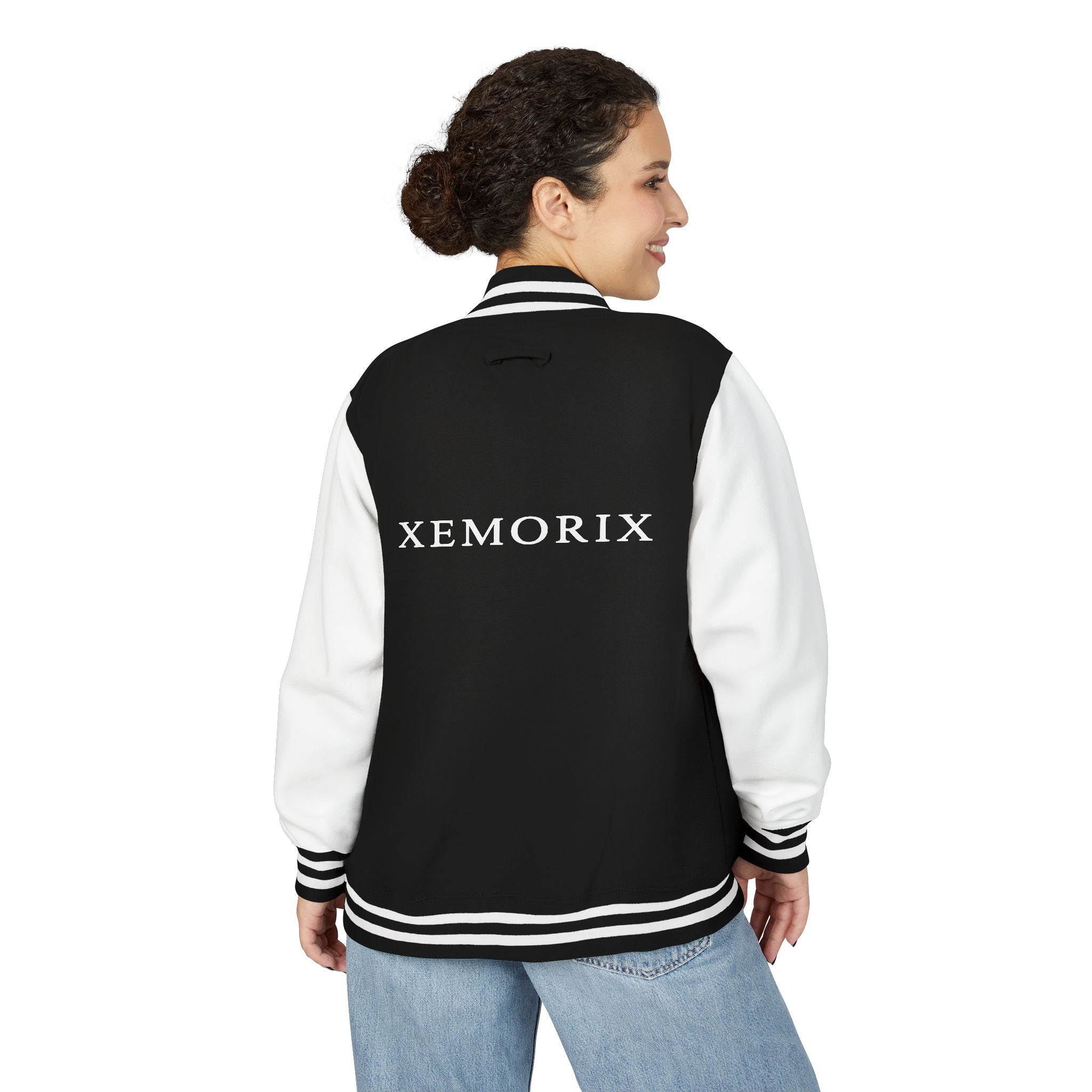 XEMORIX  essential signature  Classic Letterman Jacket - Varsity 'X' Embroidered Patch