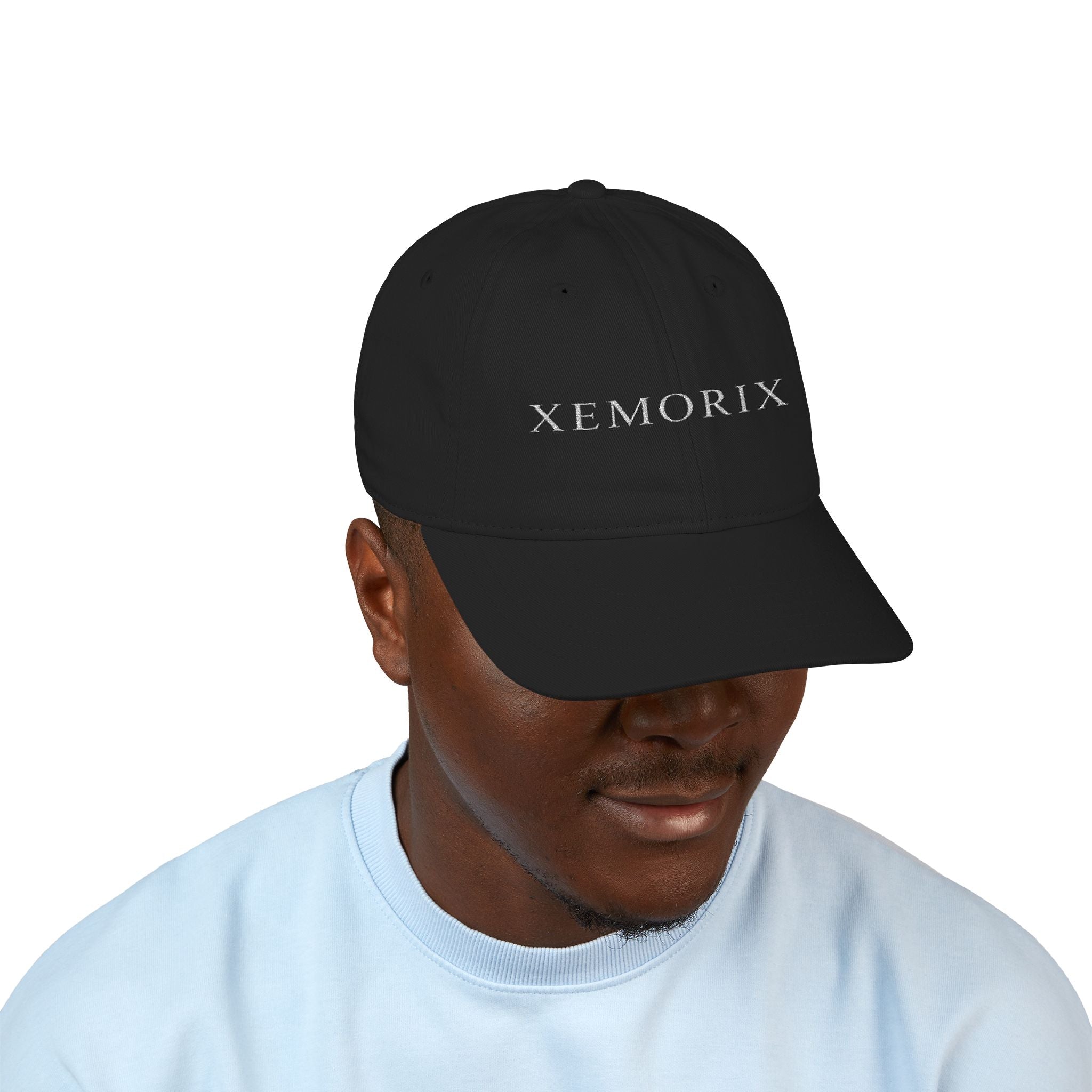 XEMORIX  signature  Embroidered  Organic Baseball Cap   Minimal Black Eco Hat