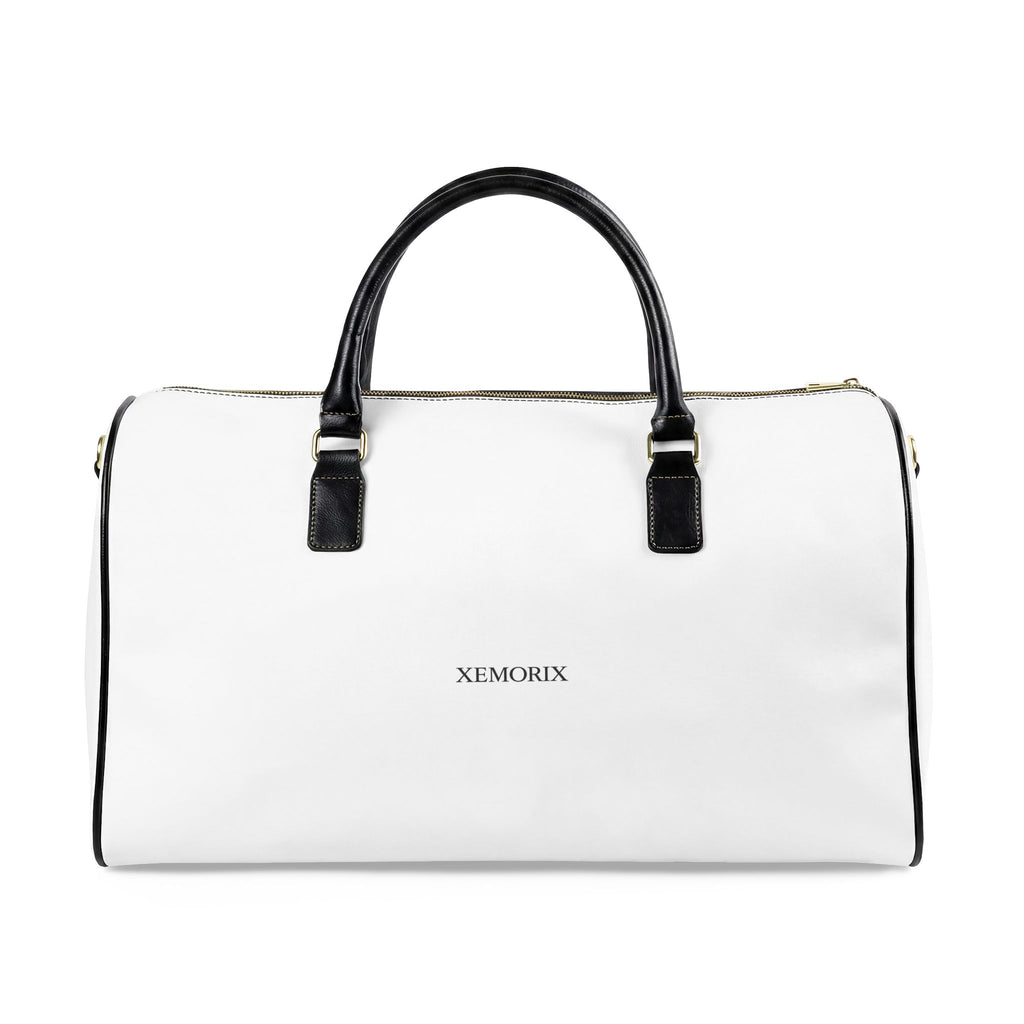 XEMORIX XMRX-025 Signature Weekender Bag – White & Black Faux Leather Travel Bag