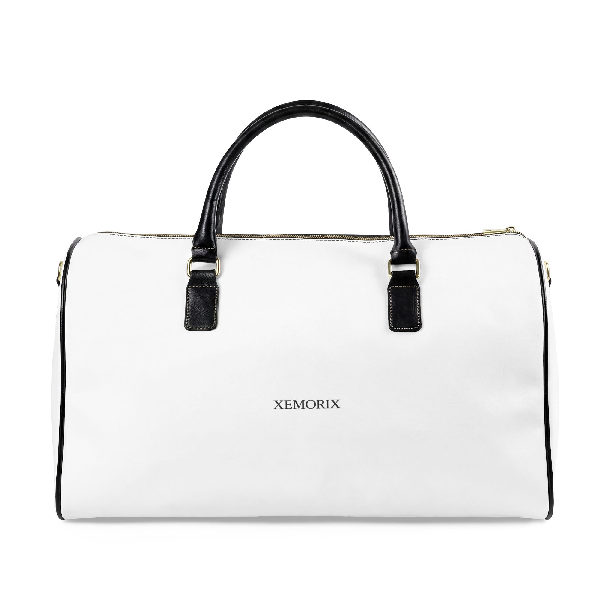 XEMORIX XMRX-025 Signature Weekender Bag – White & Black Faux Leather Travel Bag