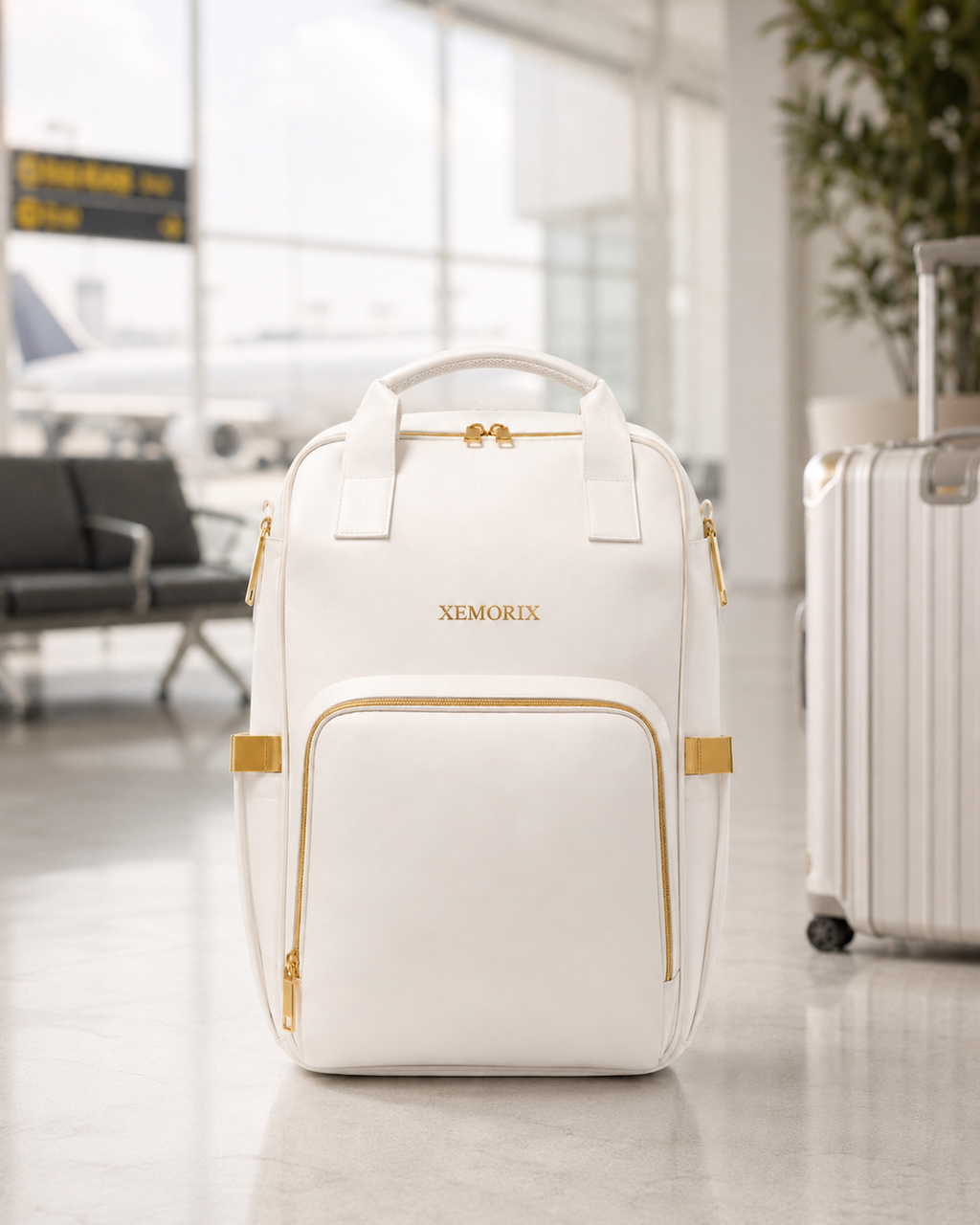XEMORIX XMRX-030 Signature Travel Backpack — White & Gold Edition