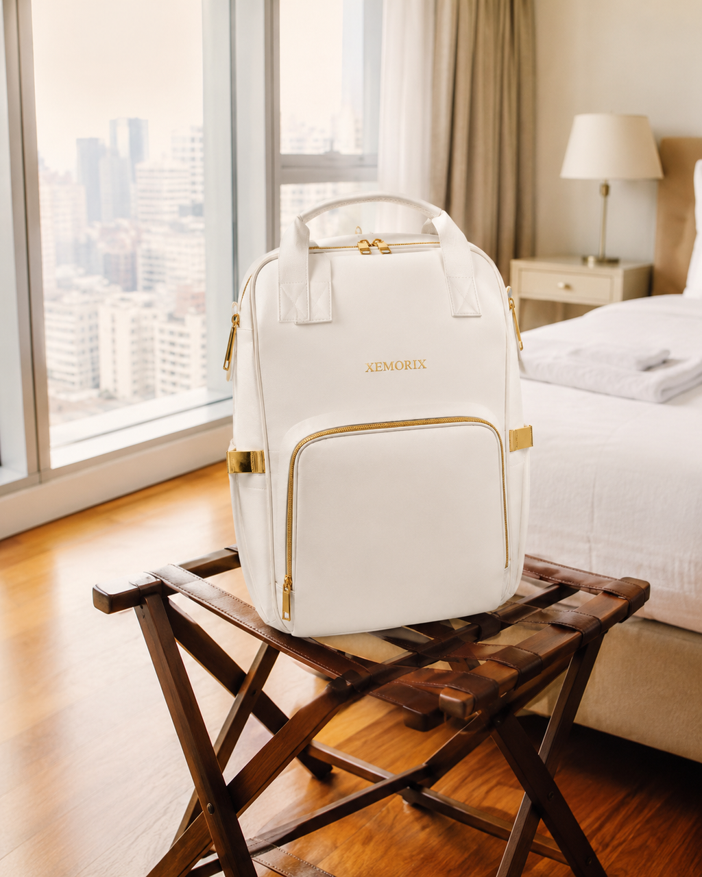 XEMORIX XMRX-030 Signature Travel Backpack — White & Gold Edition