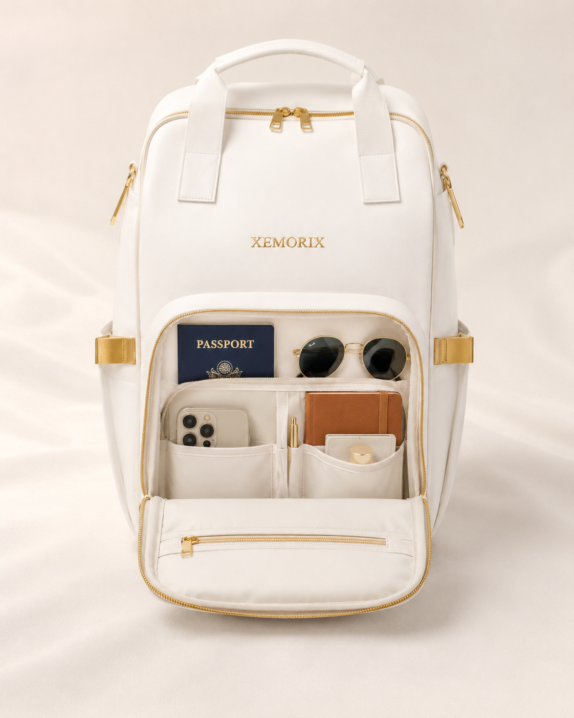 XEMORIX XMRX-030 Signature Travel Backpack — White & Gold Edition