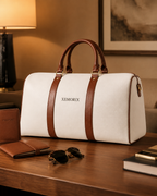 XEMORIX XMRX-024 Signature Weekender Bag — White & Brown Travel Duffel