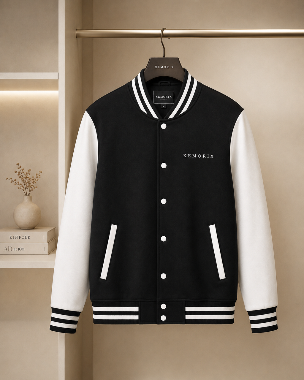 XEMORIX XMRX-047 Signature Varsity Jacket — Black & White Edition