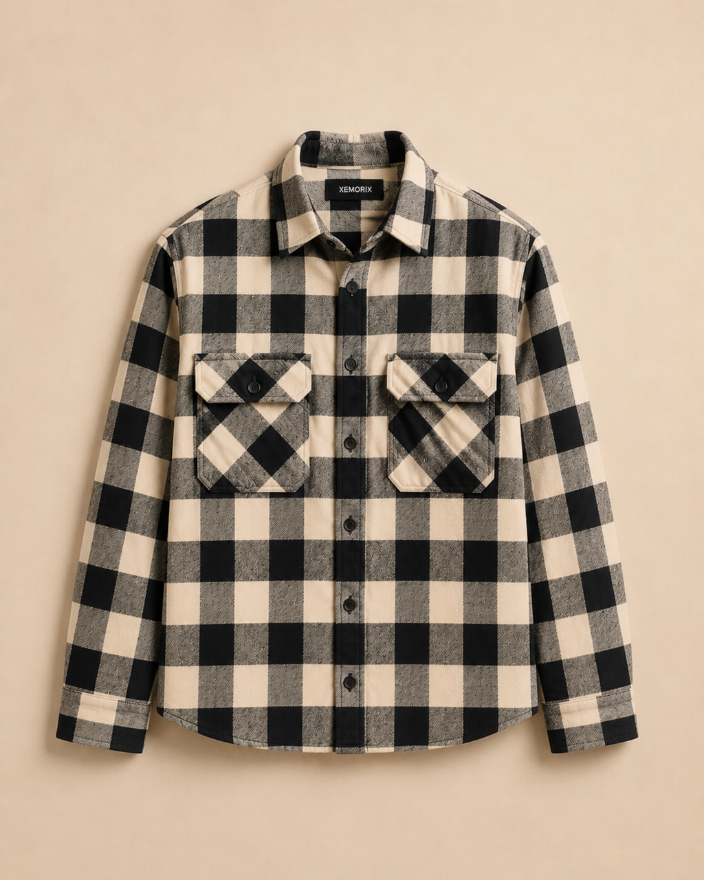 XEMORIX XMRX-055 Signature Plaid Flannel Shirt — Black & White Edition