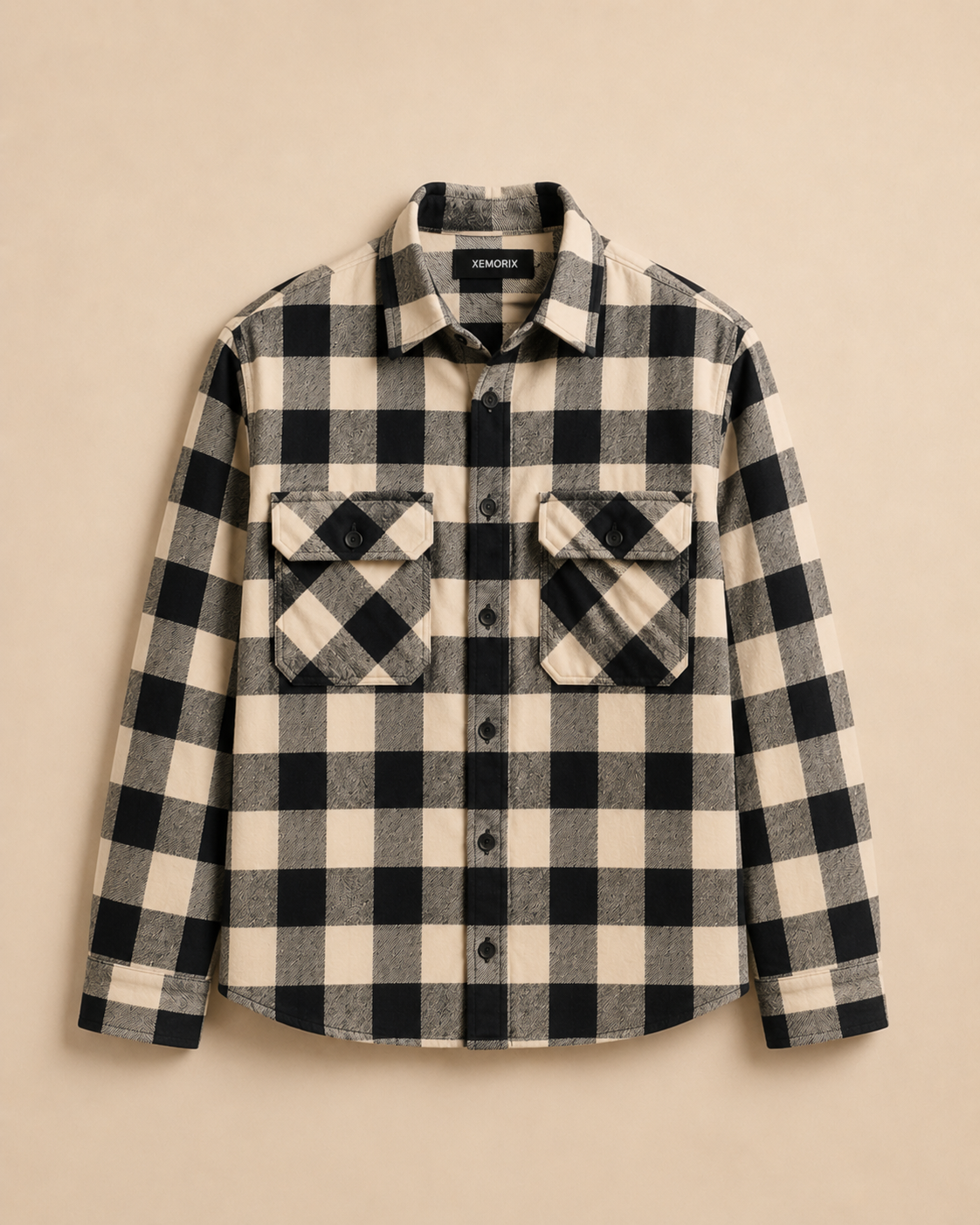 XEMORIX XMRX-055 Signature Plaid Flannel Shirt — Black & White Edition