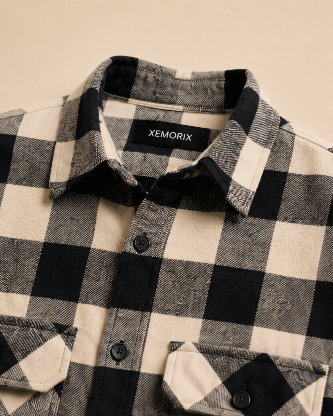 XEMORIX XMRX-055 Signature Plaid Flannel Shirt — Black & White Edition