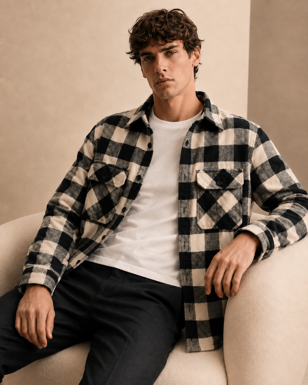 XEMORIX XMRX-055 Signature Plaid Flannel Shirt — Black & White Edition