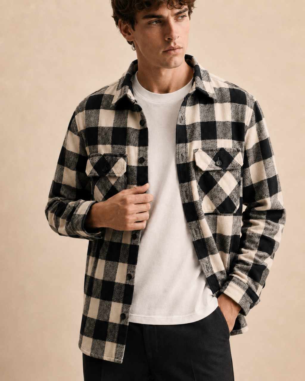 XEMORIX XMRX-055 Signature Plaid Flannel Shirt — Black & White Edition