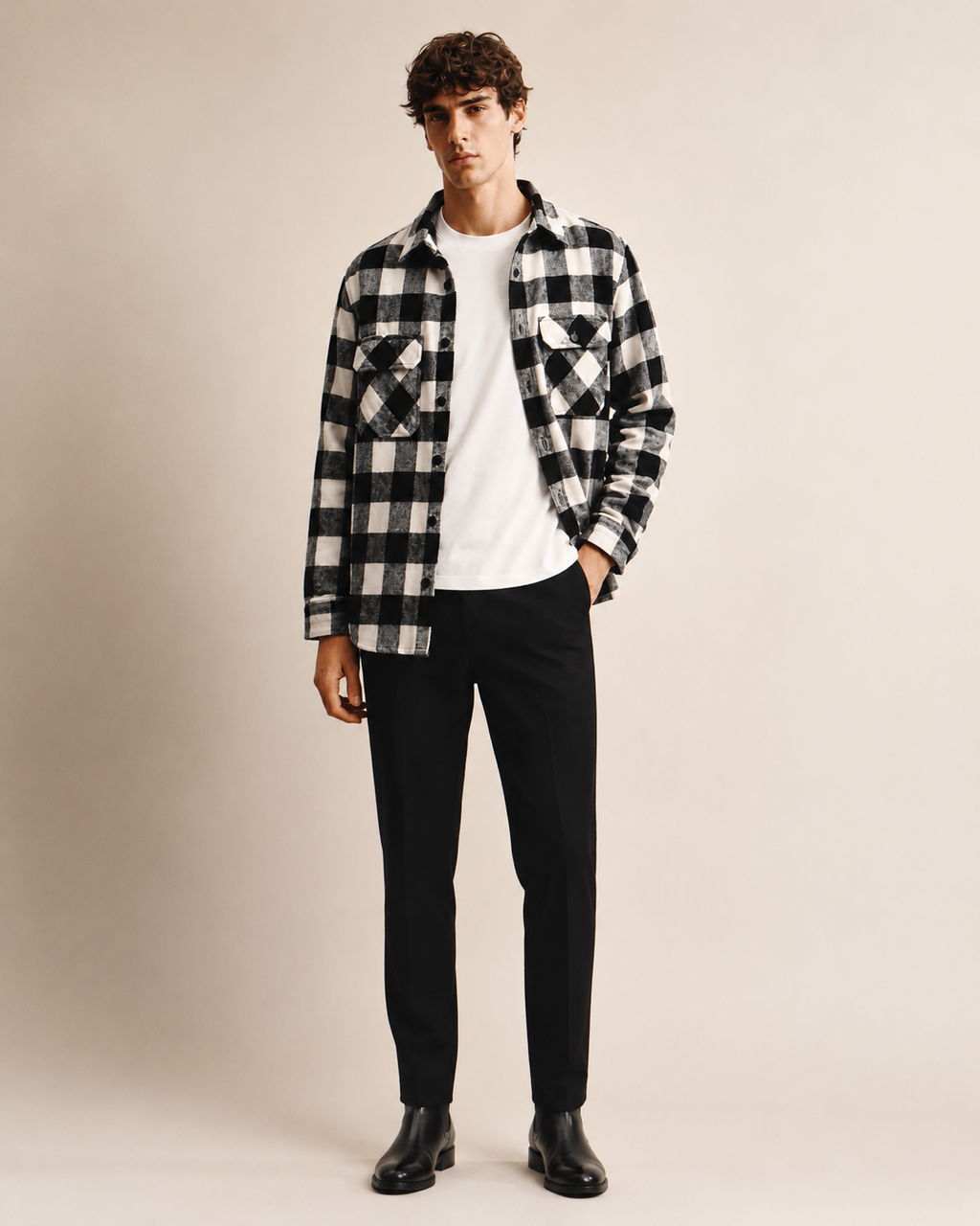 XEMORIX XMRX-055 Signature Plaid Flannel Shirt — Black & White Edition