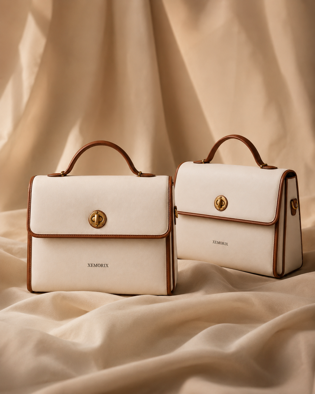 XEMORIX XMRX-031 Signature Travel Clutch Bag — White & Brown Edition