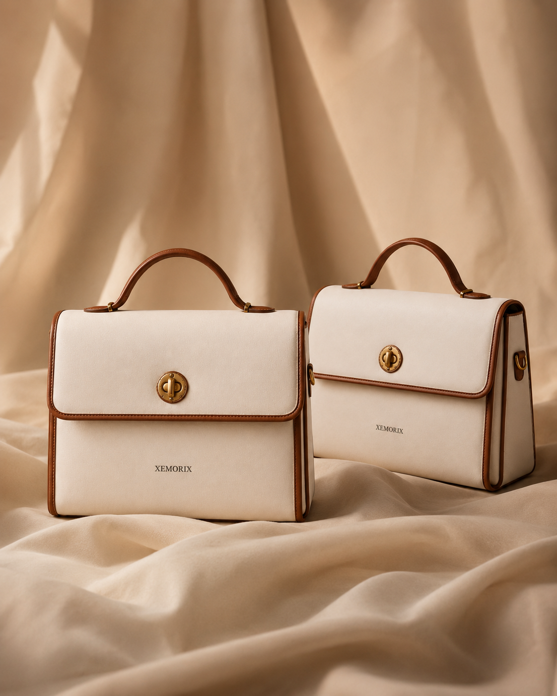 XEMORIX XMRX-031 Signature Travel Clutch Bag — White & Brown Edition