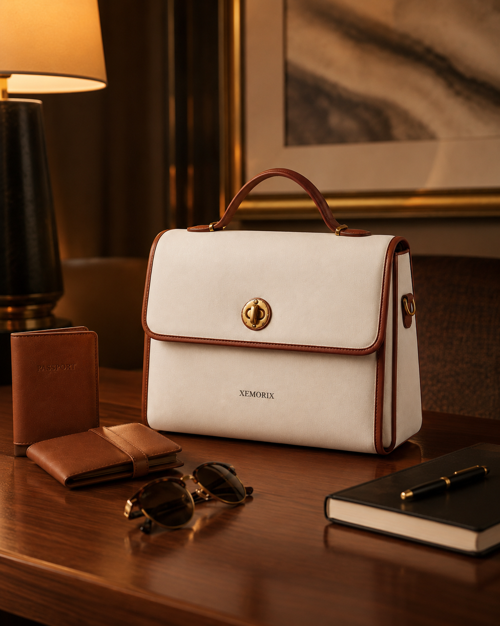 XEMORIX XMRX-031 Signature Travel Clutch Bag — White & Brown Edition