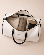 XEMORIX XMRX-025 Signature Weekender Bag – White & Black Faux Leather Travel Bag