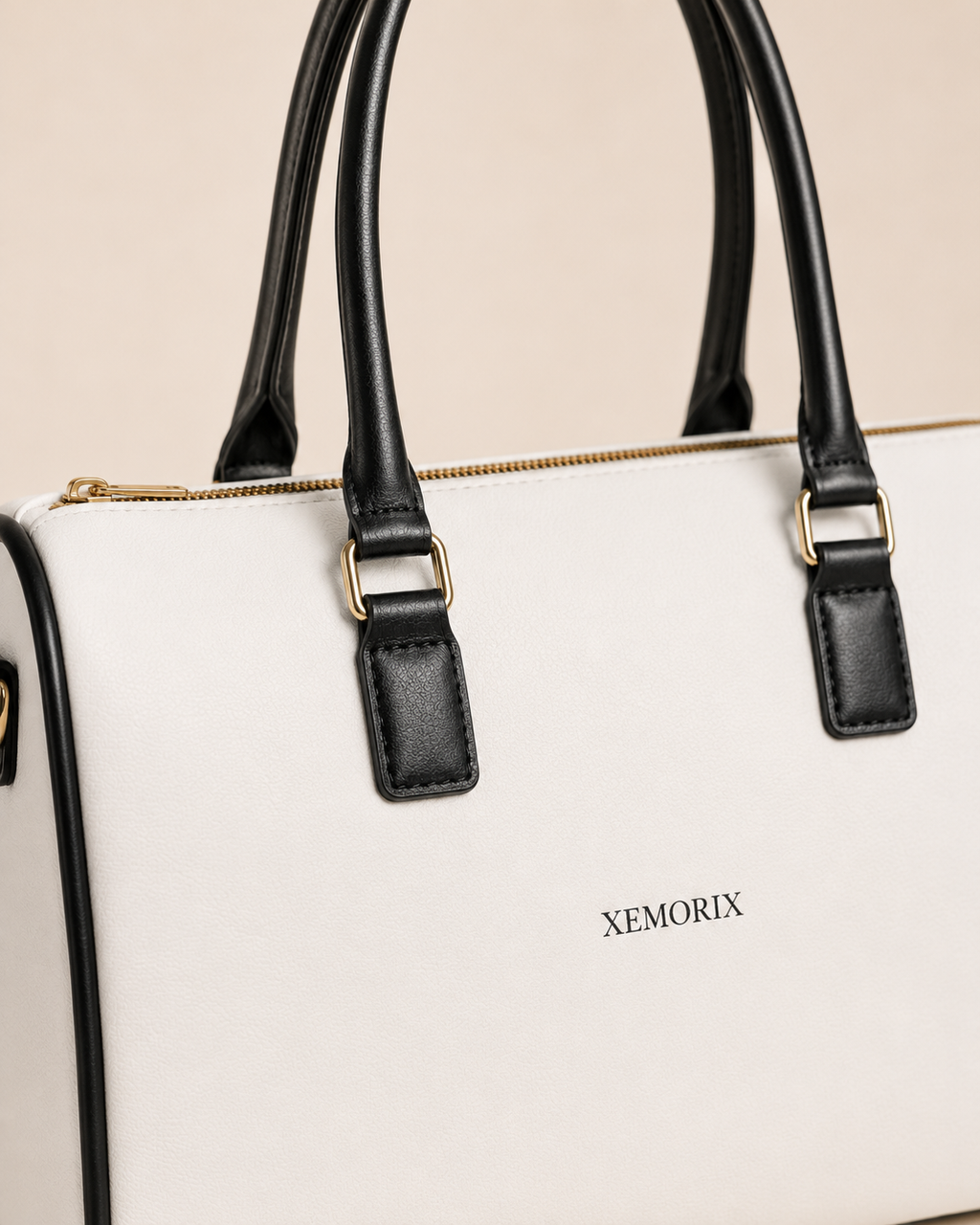 XEMORIX XMRX-025 Signature Weekender Bag – White & Black Faux Leather Travel Bag