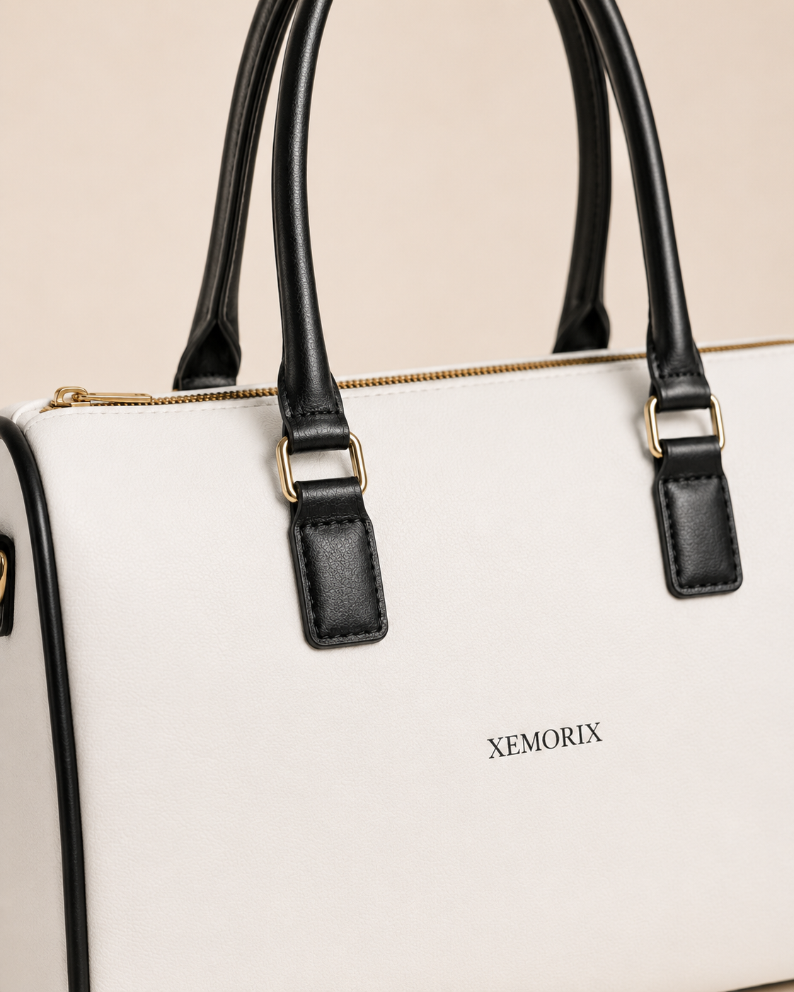 XEMORIX XMRX-025 Signature Weekender Bag – White & Black Faux Leather Travel Bag