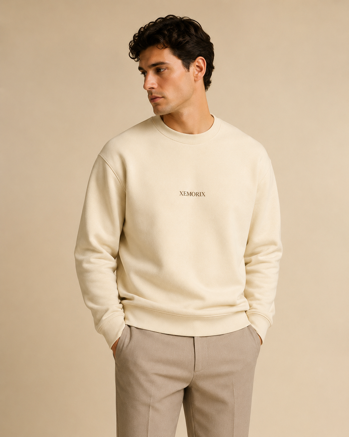 XEMORIX XMRX-042 Essential Crewneck Sweatshirt — Cream Edition