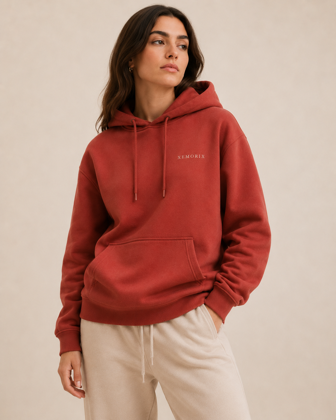 XEMORIX XMRX-044 Signature Minimalist Hoodie — Terracotta Edition