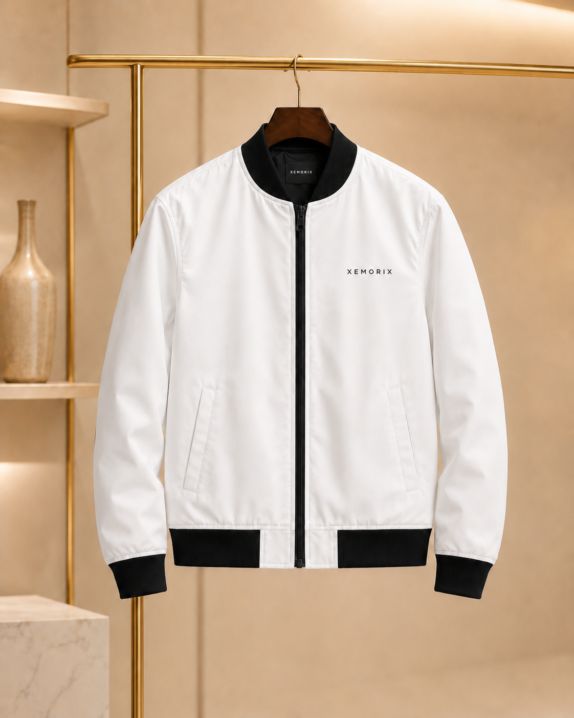 XEMORIX XMRX-068 Signature Bomber Jacket — White & Black Edition