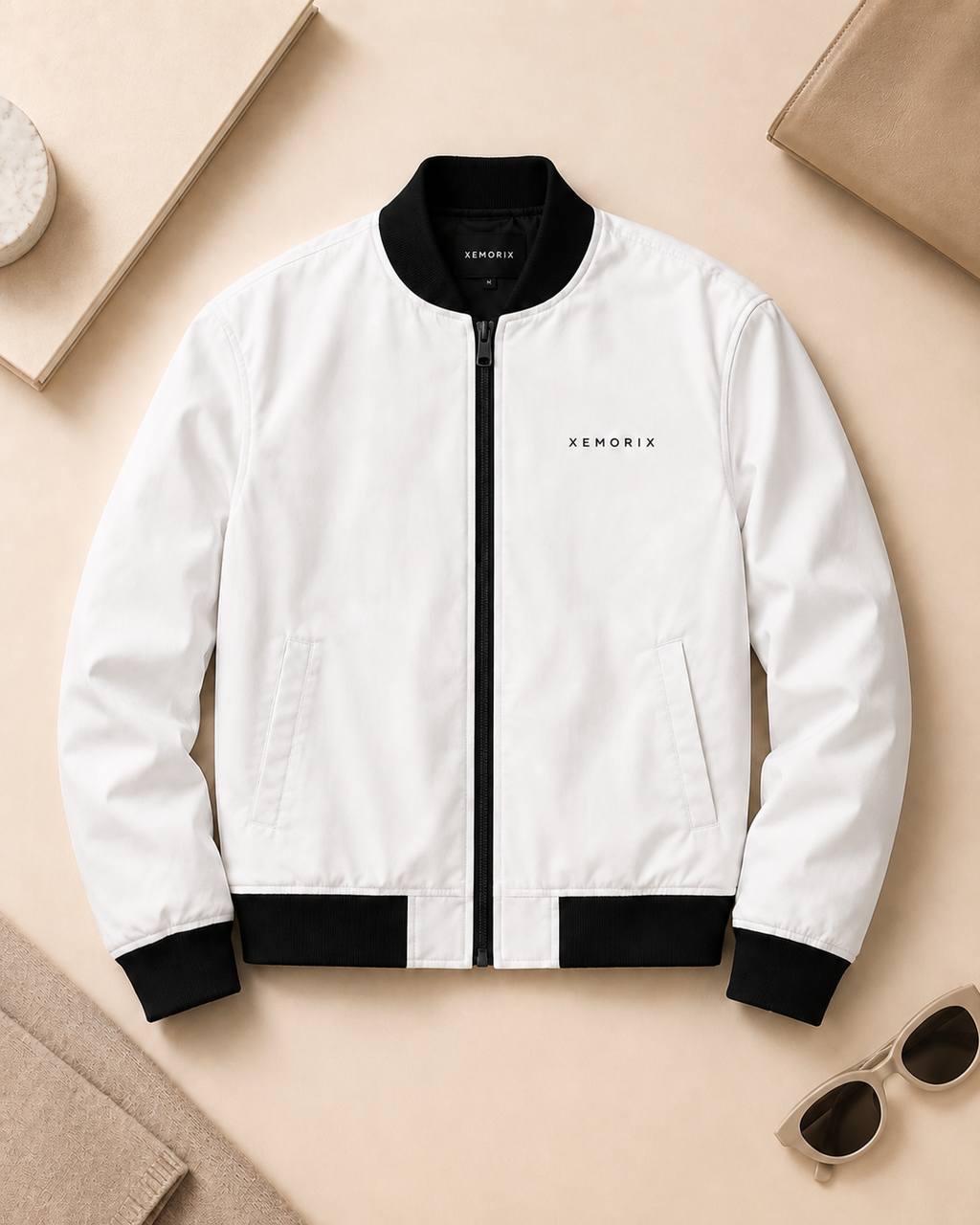 XEMORIX XMRX-068 Signature Bomber Jacket — White & Black Edition