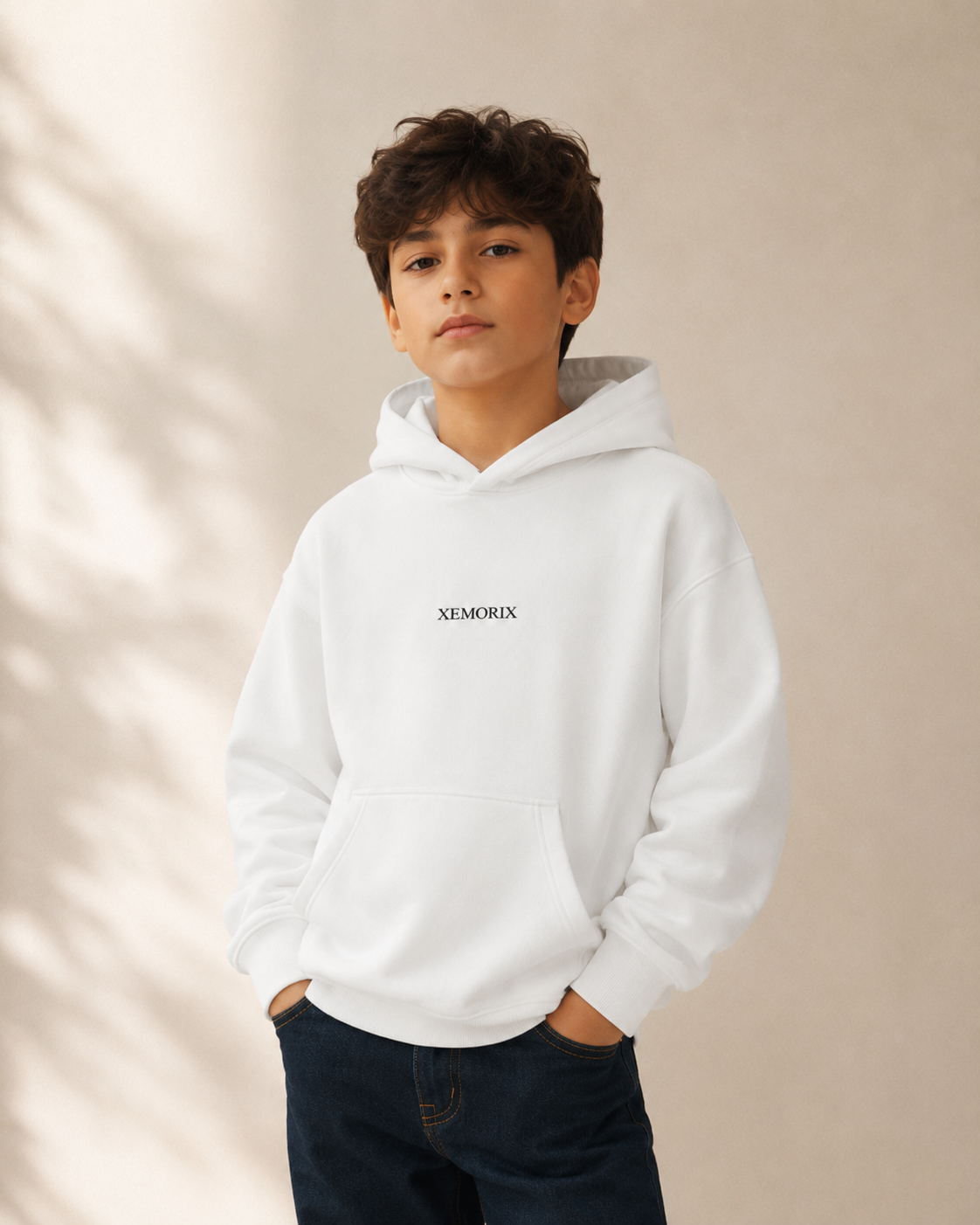 XEMORIX XMRX-049 Signature Essential Youth Hoodie — White Edition