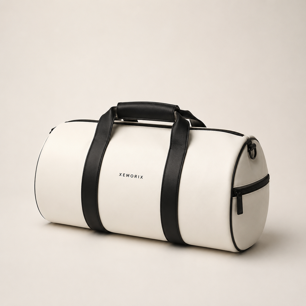 XEMORIX XMRX-026 Signature Duffel Bag — White & Black Travel Duffel