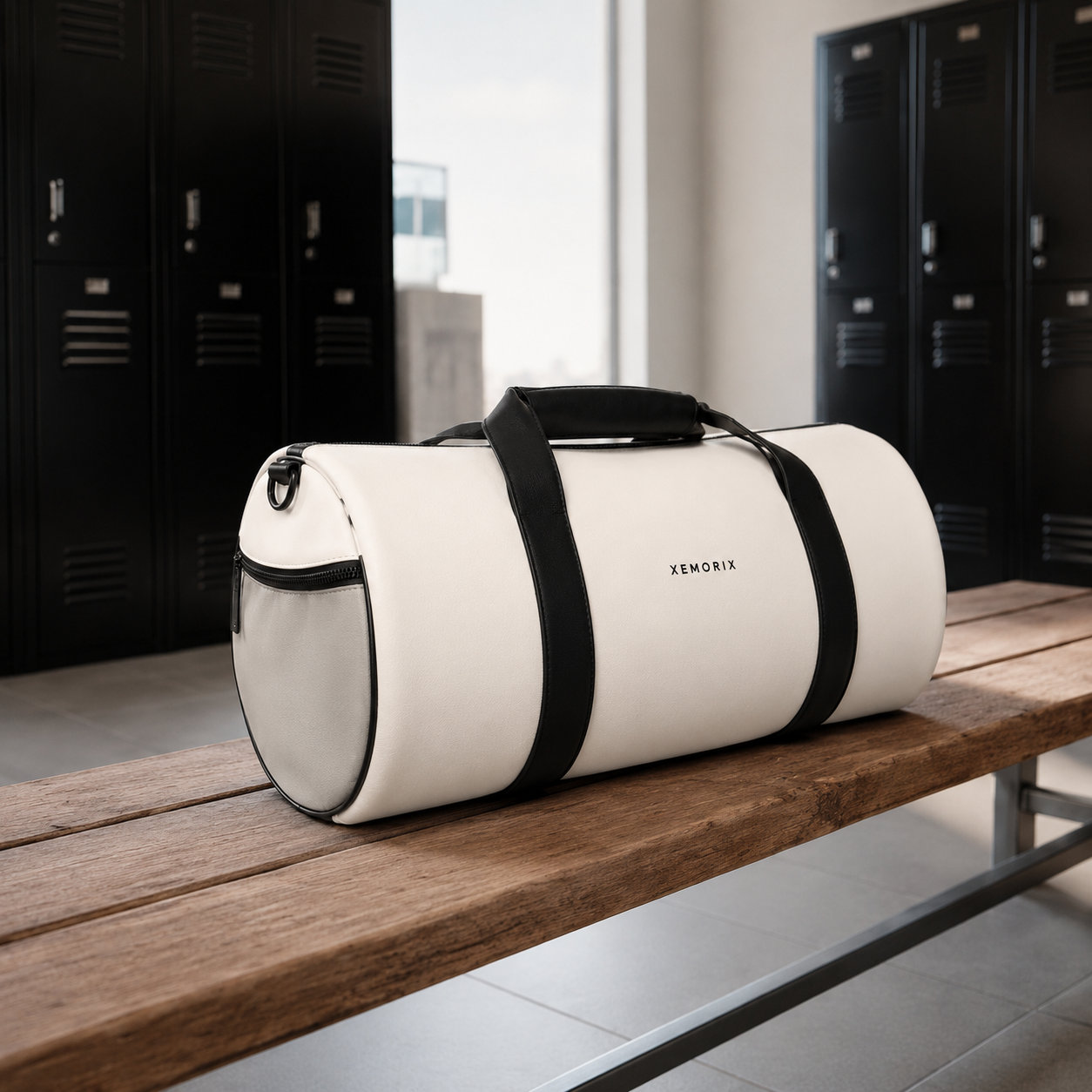 XEMORIX XMRX-026 Signature Duffel Bag — White & Black Travel Duffel