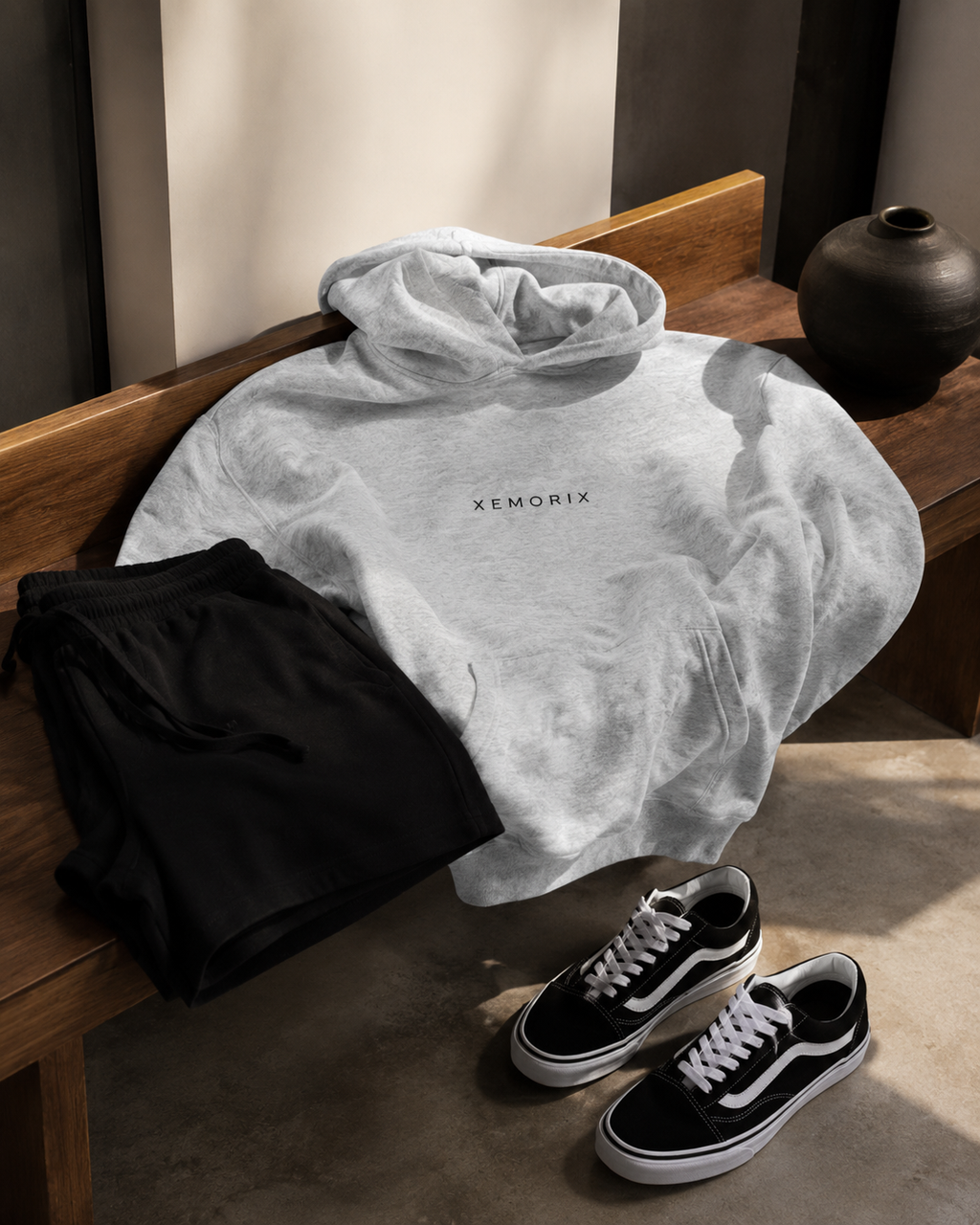 XEMORIX XMRX-007 Simple Monogram Zip Hoodie — Black Edition