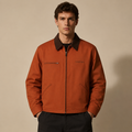 XEMORIX XMRX-069 brown duck cloth work jacket with left chest logo and branded neck label