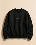XEMORIX XMRX-037 black signature sweatshirt with centered logo on beige luxury background