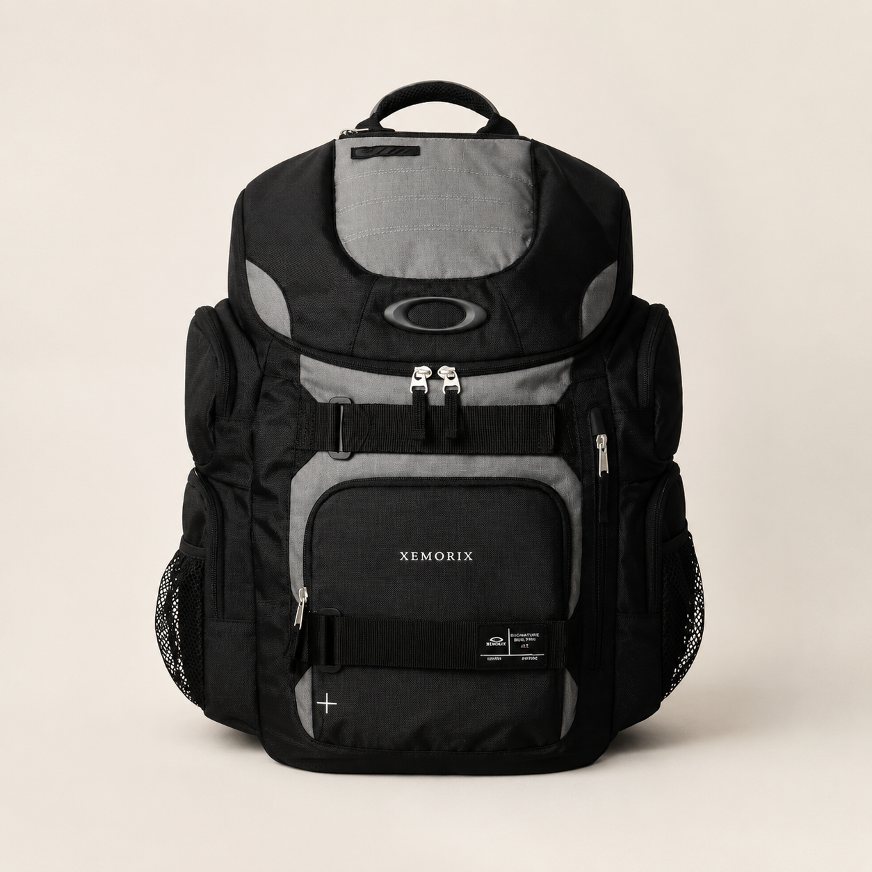 Black and gray XEMORIX XMRX-038 utility travel backpack with centered logo, multiple pockets, padded straps, and organized 30L carry design.