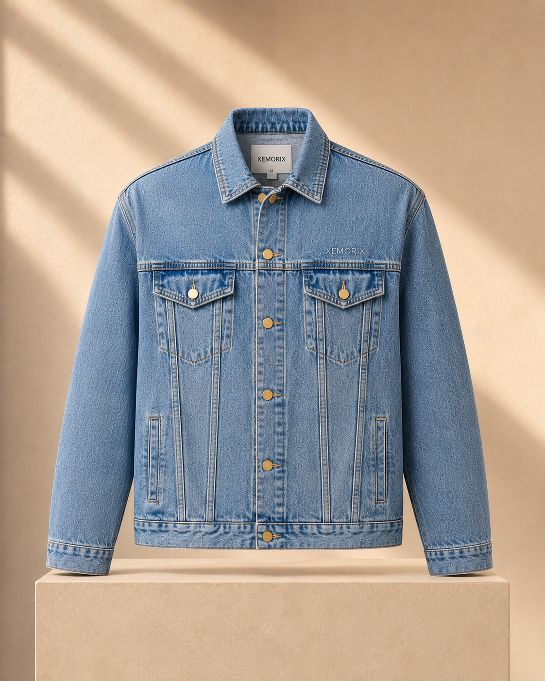 XEMORIX XMRX-079 Essential Signature Men’s Denim Jacket in classic light wash denim